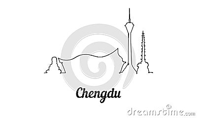 One line style Chengdu skyline. Simple modern minimaistic style vector Stock Photo