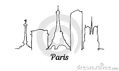 One line style Paris sketch illustration isolated on white background Cartoon Illustration