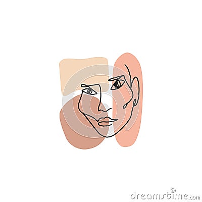 One line woman face, continuous drawing. Abstract female portrait in trendy lineart boho style. Contoured linear girl Vector Illustration