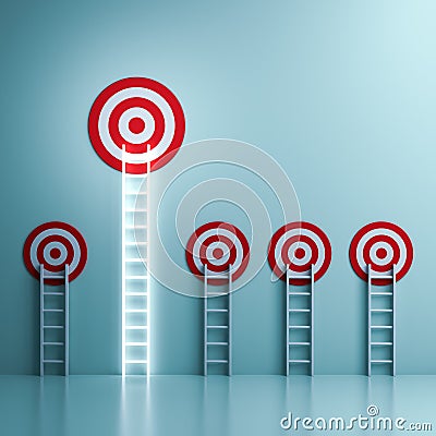 One longest neon light ladder reaching for the bright bigger goal target dartboard the business creative idea concepts Stock Photo