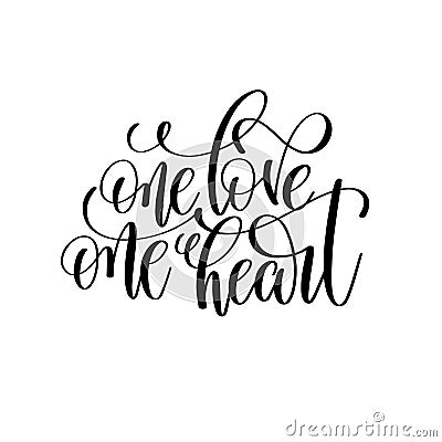 One love one heart black and white hand lettering script Vector Illustration