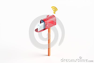 One mailbox with an envelope inside and a wi-fi icon Cartoon Illustration