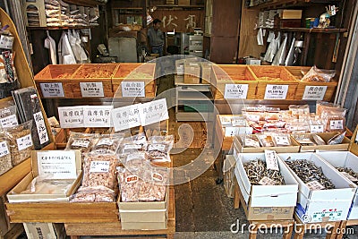 Market street in Tsukiji, Tokyo Editorial Stock Photo