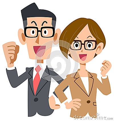 One male and female business person who guts poses back to back, upper body Vector Illustration