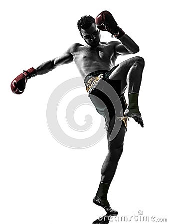 One man exercising thai boxing silhouette Stock Photo