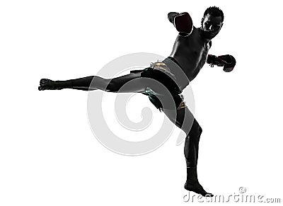 One man exercising thai boxing silhouette Stock Photo