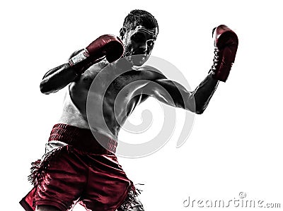 One man exercising thai boxing silhouette Stock Photo