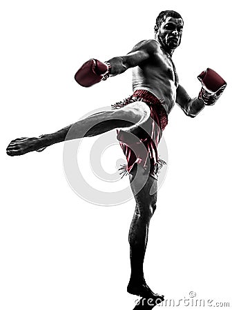 One man exercising thai boxing silhouette Stock Photo