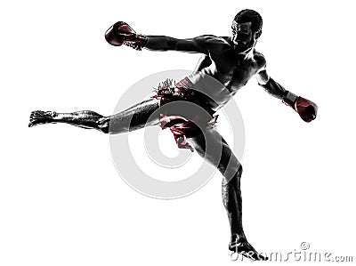 One man exercising thai boxing silhouette Stock Photo