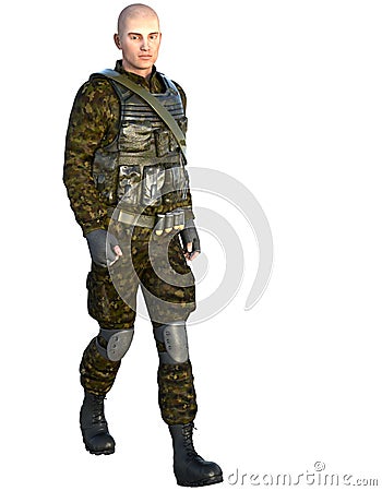 One man in military uniform walking Stock Photo