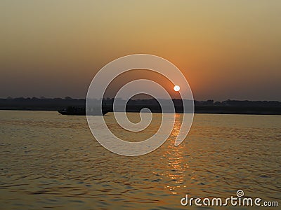 Morning Sun Reflection on the Ganges Stock Photo