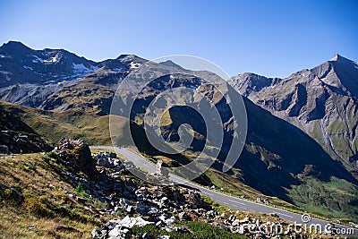 One of the many hairpin bends on the famous Alpine high road on the Grossglockner in summer Stock Photo