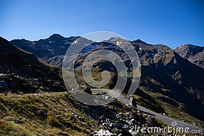 One of the many hairpin bends on the famous Alpine high road on the Grossglockner in summer Stock Photo