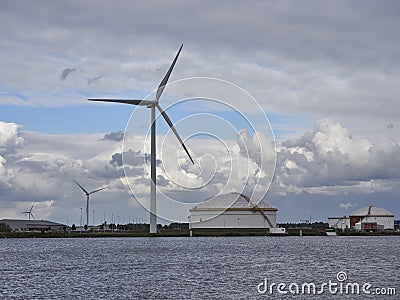 One of the many large Wind Turbines seen at the Container Port at Den Haag near Amsterdam. Editorial Stock Photo