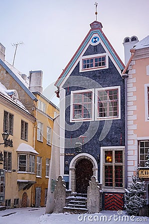One of the many medieval houses in the old town of Tallinn - Vana Tallinn Editorial Stock Photo