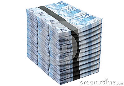 One million reais, one million cash, prize money, brazil lottery, big luck or prize money concept, bundles of 100 reais banknotes Stock Photo