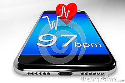 One Mobile and a heart . Concept of online repair or medical technologies .3d render Stock Photo