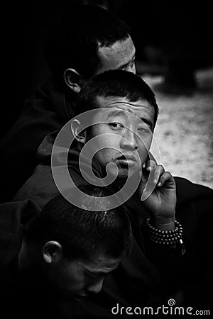 One monk of Sera Monastery Debating Monks Lhasa Tibet Editorial Stock Photo