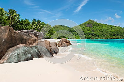 Tropical beach Baie Lazare on Mahé Island, Seychelles. Stock Photo