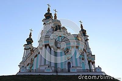 One of the most beautiful churches in Ukraine is located in Kiev. This is a temple in honor of Andrew - the Apostle Jesus Christ Stock Photo