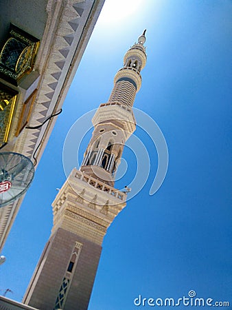 One of Most beautiful minarets in Islamic architecture, Al Nabawi mosque n Medina Editorial Stock Photo