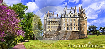 Old Brissac castle ,view with beautiful gardens,Loire valley,France. Stock Photo