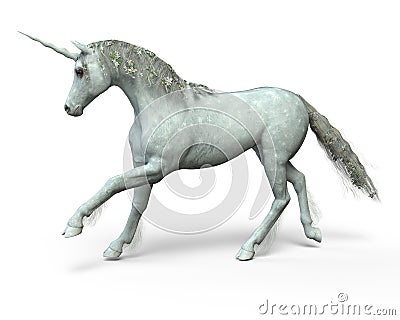 Unicorn with Flowers, 3D Illustration Stock Photo