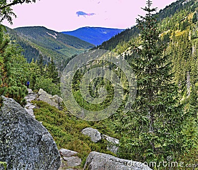 View of the Elbe Mine with the Golden Hill 1,411 m above sea level. The White Elbe valley in Giant Mountain, Czech Republic Stock Photo