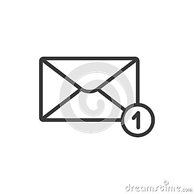 One new mail notification, icon in line design. Mail, notification, email, message, alert, inbox, new on white Vector Illustration