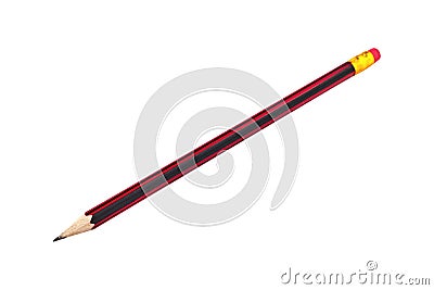 One new wooden graphite pencil with rubber eraser tip isolated on white Stock Photo