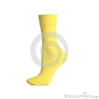 One new yellow sock isolated on white Stock Photo