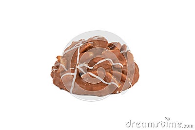 One nut cookie covered with chocolate glaze isolated on a white background. Stock Photo