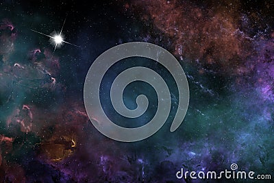 One off digitally created fantasy outer space galaxy scene with nebulas and star fields Stock Photo