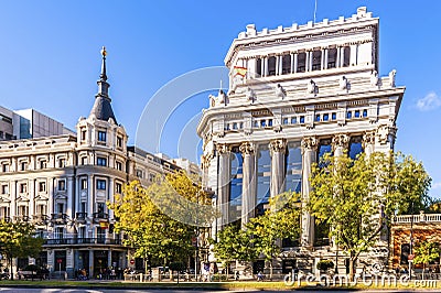 Alcala street and typical building in Madrid in Espana Editorial Stock Photo