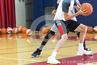 One on one basketball at camp Stock Photo