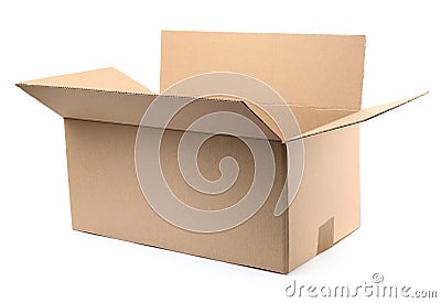 One open cardboard box on white Stock Photo