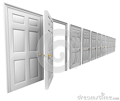 One Open Door Many Doorways Closed Leave Escape Plan Exit Strate Stock Photo