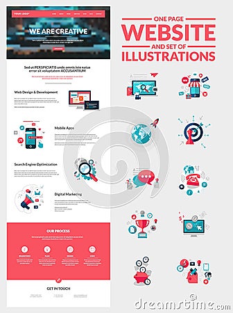 One page website design template Vector Illustration