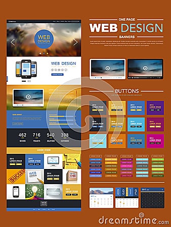 One page website design template with blur landscape Vector Illustration