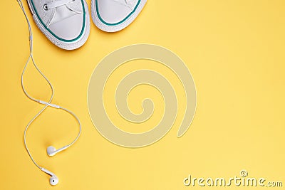 One pair of white sports shoes. Stock Photo