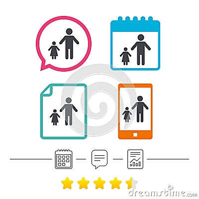 One-parent family with one child sign icon. Vector Illustration