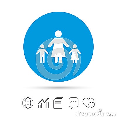 One-parent family with two children sign icon. Vector Illustration