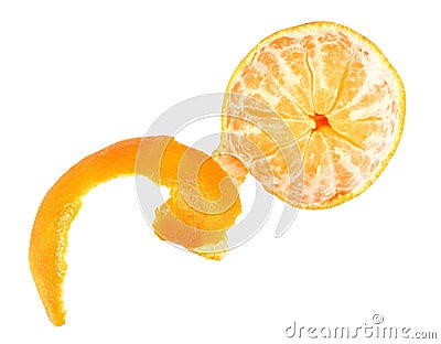 One peeled fruit of orange tangerine Stock Photo