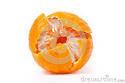 One peeled mandarin isolated Stock Photo