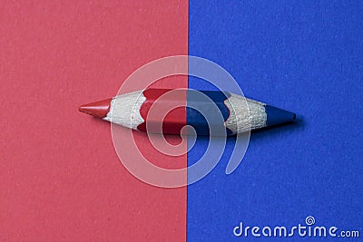 One pencil with red and blue color Stock Photo