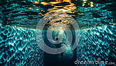 One person diving into underwater adventure below generated by AI Stock Photo