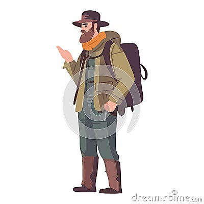 One person hiking with backpack in nature Vector Illustration