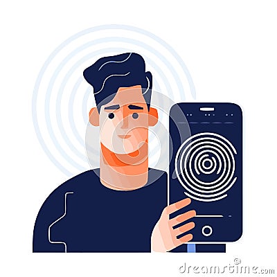 One person holding smart phone, cyber security Vector Illustration