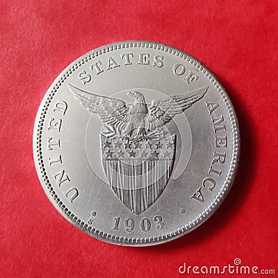 1903 One Peso Fiipinas Coins Reverse V1 Philippine Commonwealth Stock Photo