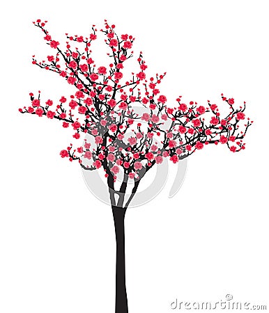 One pink full bloom sakura tree (Cherry blossom) on white background Vector Illustration